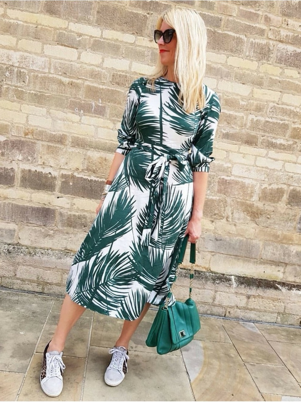 Zara Palm-Print Midi Dress